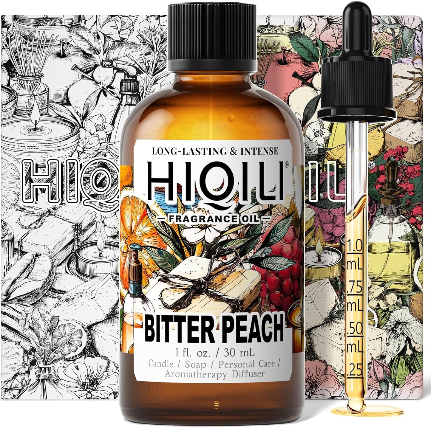HIQILI Bitter Peach Fragrance Oil - for Candle, Soap & Sachets Bag Making, Inspired by T-F.rd Bitter-P.ch, for Home Diffuser, Add to Air Fresheners Spray - 1 Fl Oz